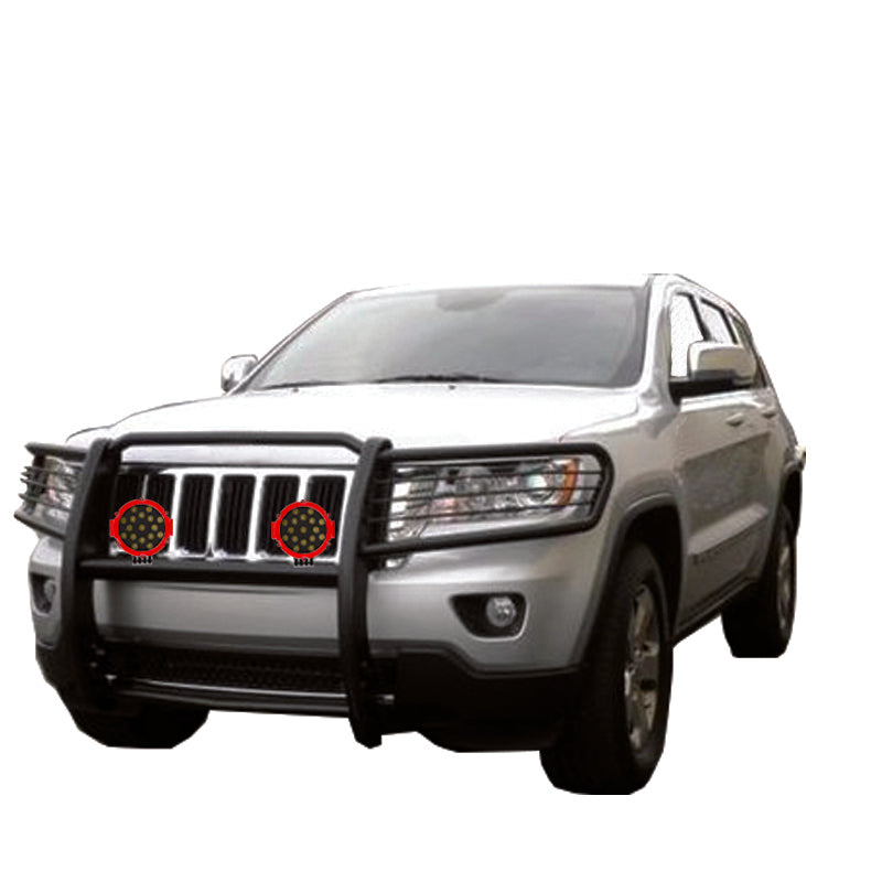 2005-2010 Jeep Grand Cherokee Grille Guard Kit Modular Incl. pair of 7.0"Dia.  LED  Lights w/Red Trim Rings w/ Wiring Harness and Switch | Black Horse Off Road - Image 6