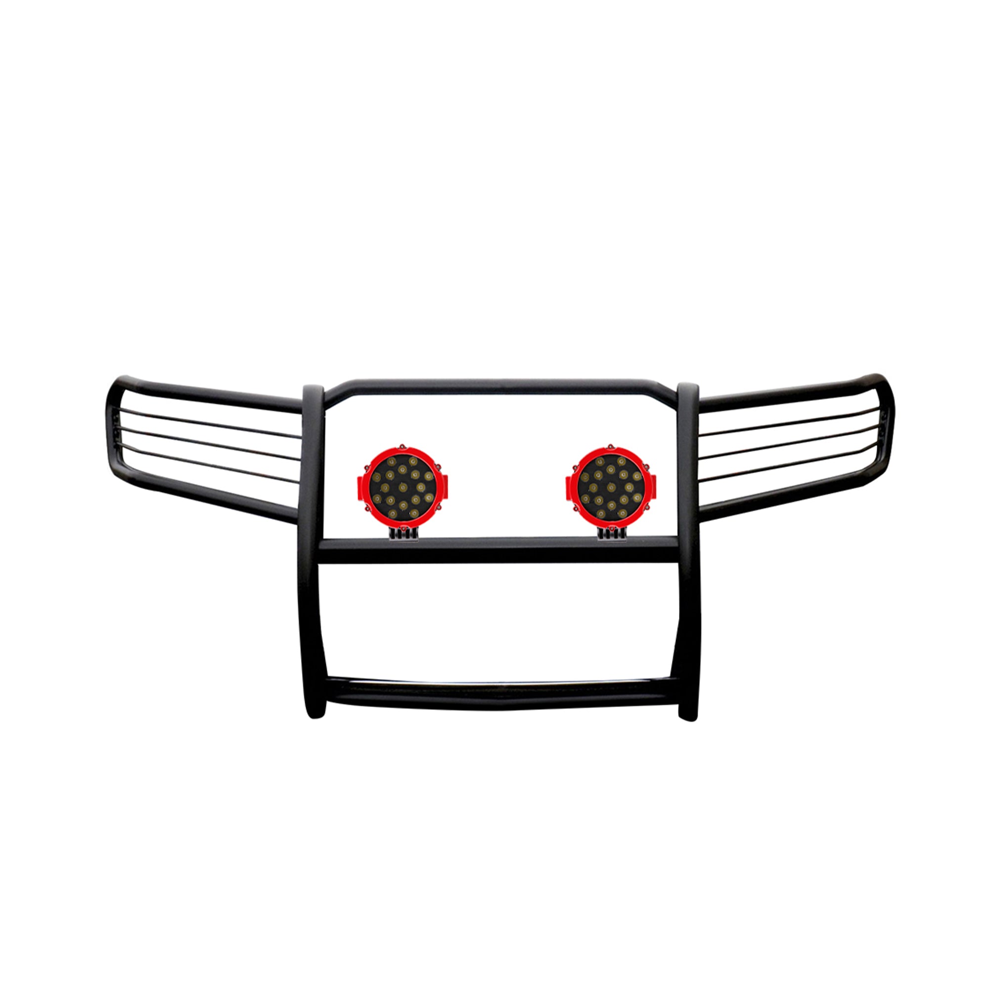 2005-2010 Jeep Grand Cherokee Grille Guard Kit Modular Incl. pair of 7.0"Dia.  LED  Lights w/Red Trim Rings w/ Wiring Harness and Switch | Black Horse Off Road - Image 7