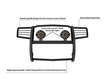 2011-2021 Jeep Grand Cherokee Grille Guard Kit Modular Incl. pair of 7.0"Dia.  LED  Lights w/ Black Trim Rings w/ Wiring Harness and Switch | Black Horse Off Road - Image 7