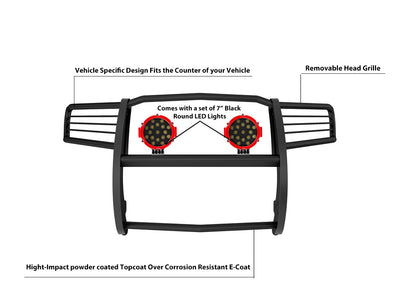 2011-2021 Jeep Grand Cherokee Grille Guard Kit Modular Incl. pair of 7.0"Dia.  LED  Lights w/Red Trim Rings w/ Wiring Harness and Switch | Black Horse Off Road - Image 7