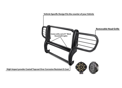 2006-2010 Jeep Commander Grille Guard Kit Modular Incl. pair of 7.0"Dia.  LED  Lights w/ Black Trim Rings w/ Wiring Harness and Switch | Black Horse Off Road - Image 10