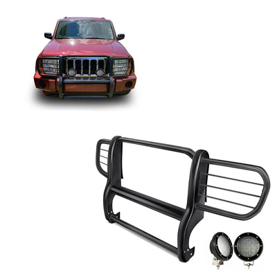 2006-2010 Jeep Commander Grille Guard Kit Modular Pair  of 5.3" Dia. LED Flood Lights w/ Black Trim Rings Wiring Harness  and Switch | Black Horse Off Road - Image 1