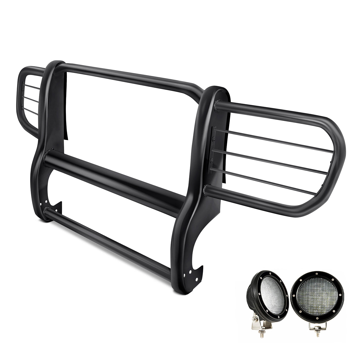 2006-2010 Jeep Commander Grille Guard Kit Modular Pair  of 5.3" Dia. LED Flood Lights w/ Black Trim Rings Wiring Harness  and Switch | Black Horse Off Road - Image 8