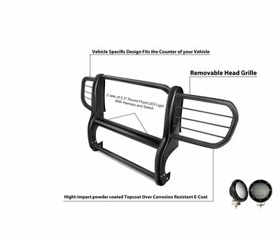 2006-2010 Jeep Commander Grille Guard Kit Modular Pair  of 5.3" Dia. LED Flood Lights w/ Black Trim Rings Wiring Harness  and Switch | Black Horse Off Road - Image 9