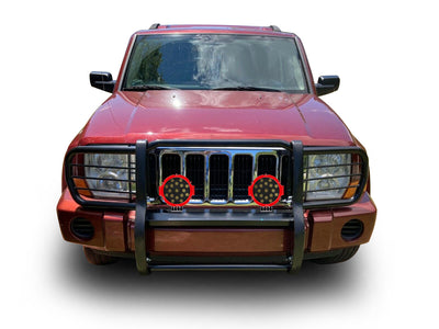 2006-2010 Jeep Commander Grille Guard Kit Modular Incl. pair of 7.0"Dia.  LED  Lights w/Red Trim Rings w/ Wiring Harness and Switch | Black Horse Off Road - Image 3