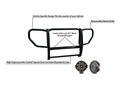2008-2012 Jeep Liberty Grille Guard Kit 1-Piece Incl. pair of 7.0"Dia.  LED  Lights w/ Black Trim Rings w/ Wiring Harness and Switch | Black Horse Off Road - Image 10