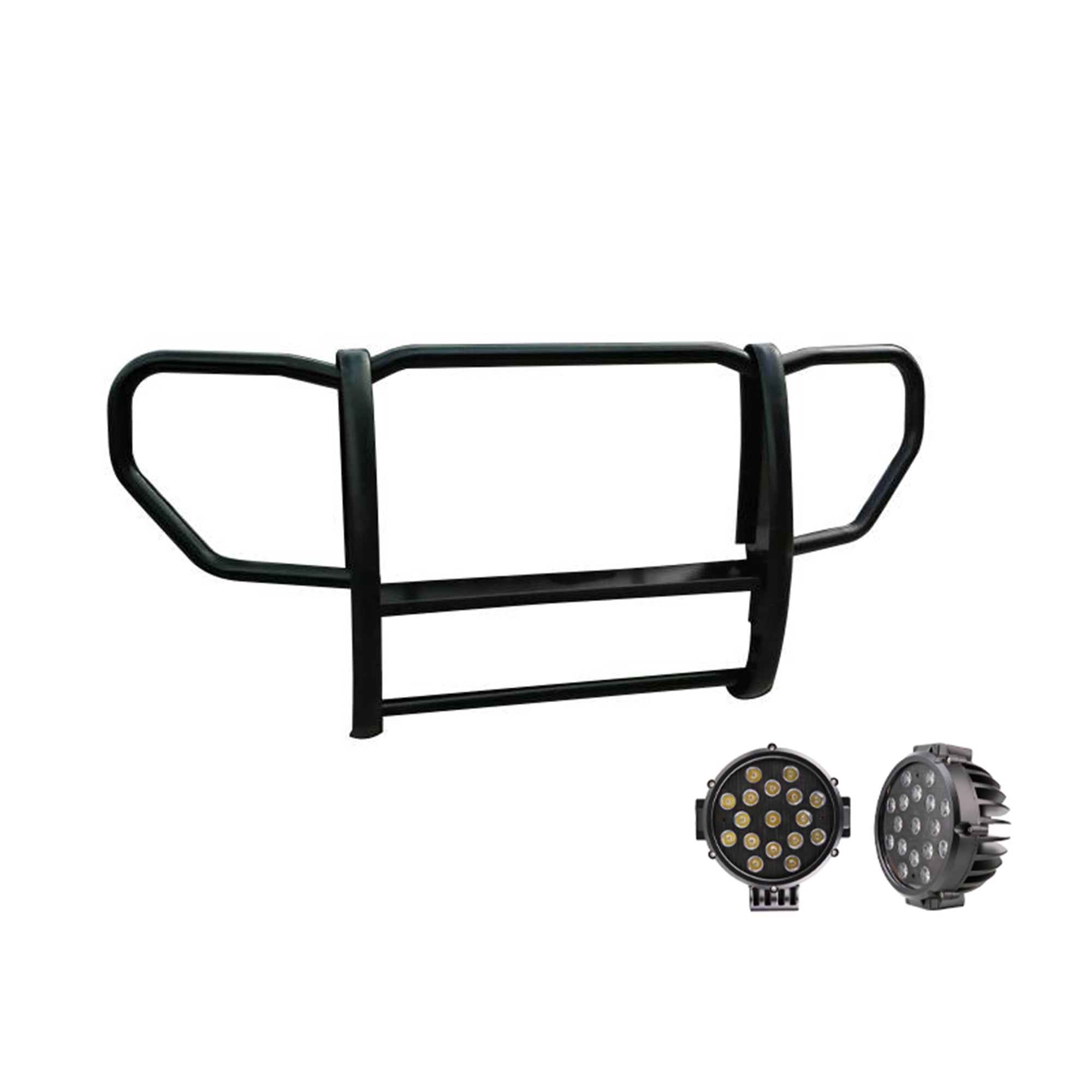 2008-2012 Jeep Liberty Grille Guard Kit 1-Piece Incl. pair of 7.0"Dia.  LED  Lights w/ Black Trim Rings w/ Wiring Harness and Switch | Black Horse Off Road - Image 4