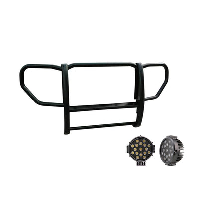 2008-2012 Jeep Liberty Grille Guard Kit 1-Piece Incl. pair of 7.0"Dia.  LED  Lights w/ Black Trim Rings w/ Wiring Harness and Switch | Black Horse Off Road - Image 4