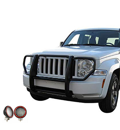 2008-2012 Jeep Liberty Grille Guard Kit 1-Piece Pair  of 5.3" Dia. LED Flood Lights w/ Red Trim Rings Wiring Harness  and Switch | Black Horse Off Road - Image 7