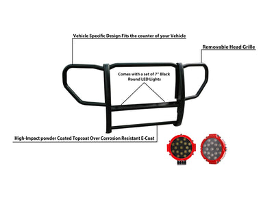 2008-2012 Jeep Liberty Grille Guard Kit 1-Piece Incl. pair of 7.0"Dia.  LED  Lights w/Red Trim Rings w/ Wiring Harness and Switch | Black Horse Off Road - Image 10