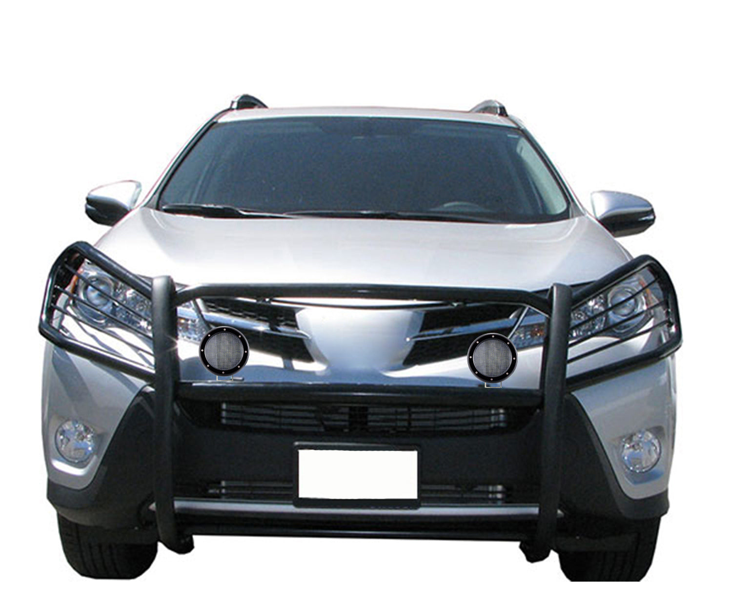 2006-2018 Toyota Rav4 Grille Guard Kit Modular Pair  of 5.3" Dia. LED Flood Lights w/ Black Trim Rings Wiring Harness  and Switch | Black Horse Off Road - Image 1