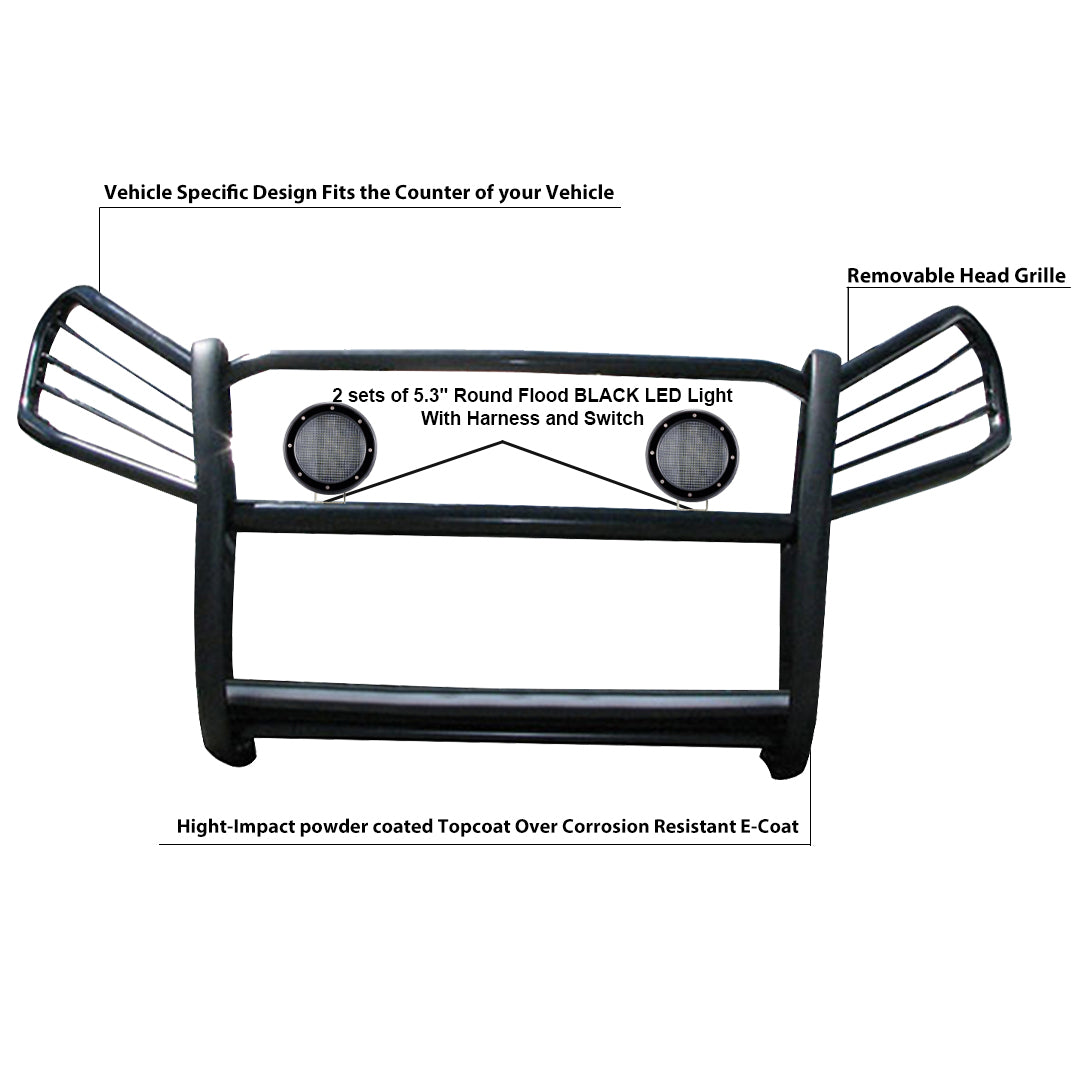 2006-2018 Toyota Rav4 Grille Guard Kit Modular Pair  of 5.3" Dia. LED Flood Lights w/ Black Trim Rings Wiring Harness  and Switch | Black Horse Off Road - Image 6