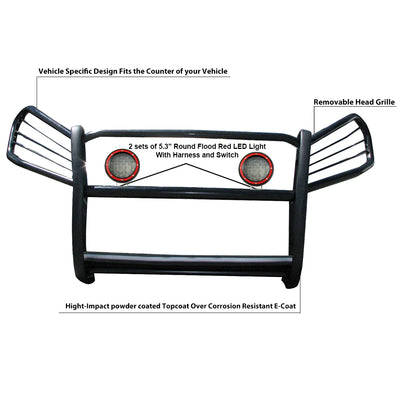 2006-2018 Toyota Rav4 Grille Guard Kit Modular Pair  of 5.3" Dia. LED Flood Lights w/ Red Trim Rings Wiring Harness  and Switch | Black Horse Off Road - Image 6