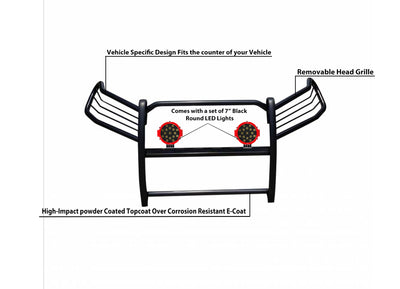 2006-2018 Toyota Rav4 Grille Guard Kit Modular Incl. pair of 7.0"Dia.  LED  Lights w/Red Trim Rings w/ Wiring Harness and Switch | Black Horse Off Road - Image 6