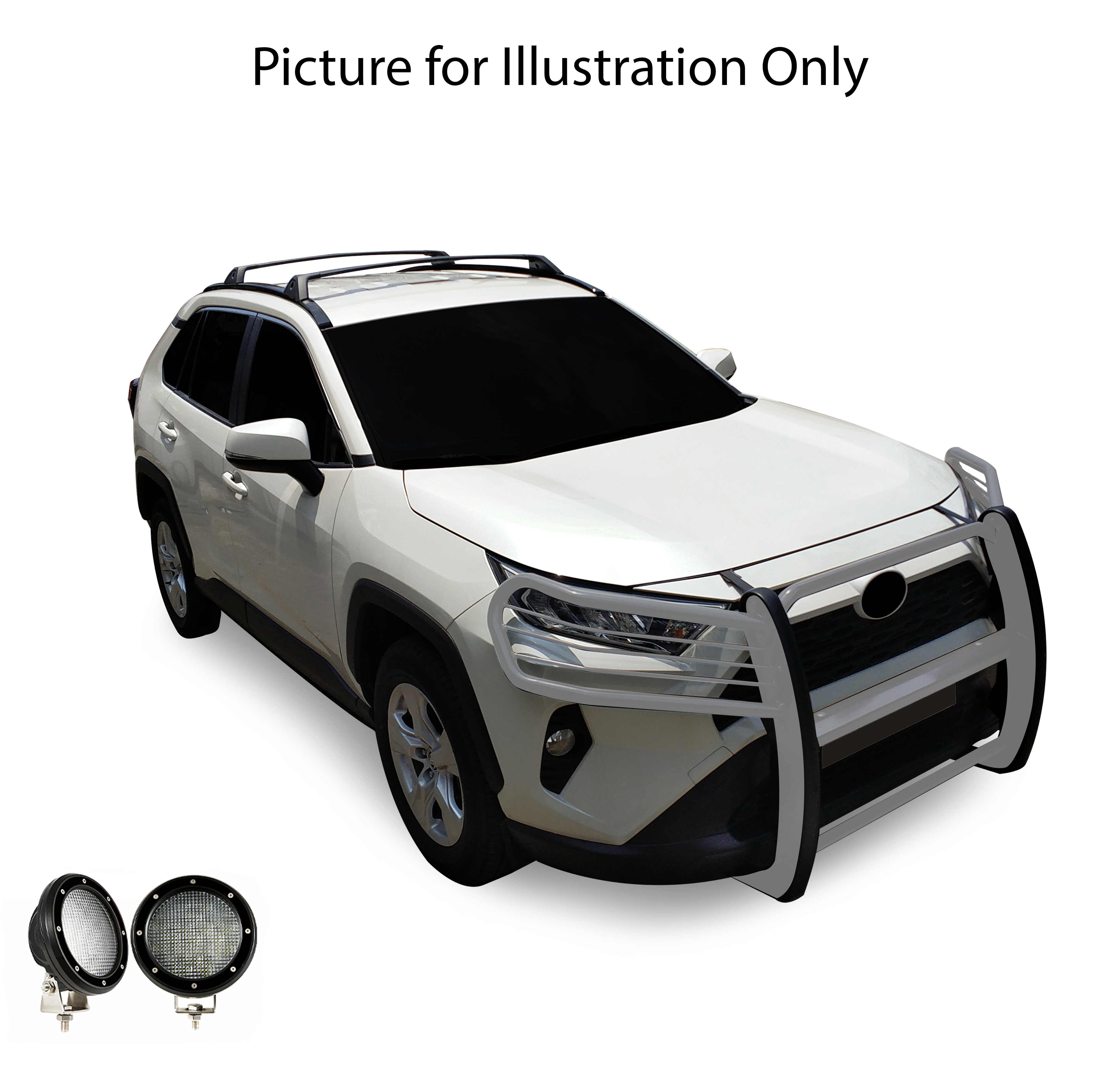 2019-2024 Toyota Rav4 Grille Guard Kit Modular Pair  of 5.3" Dia. LED Flood Lights w/ Black Trim Rings Wiring Harness  and Switch | Black Horse Off Road - Image 7