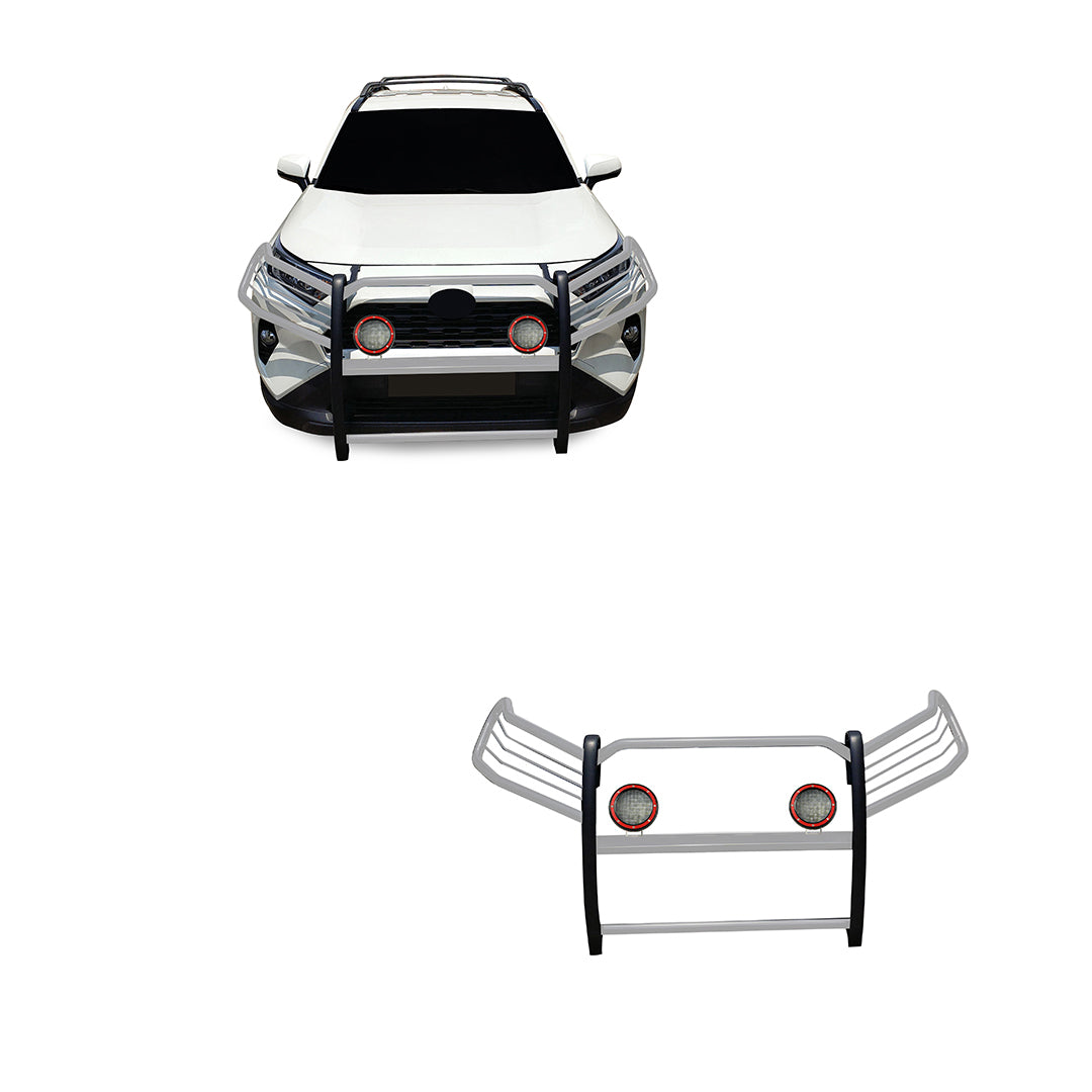 2019-2024 Toyota Rav4 Grille Guard Kit Modular Pair  of 5.3" Dia. LED Flood Lights w/ Red Trim Rings Wiring Harness  and Switch | Black Horse Off Road - Image 1