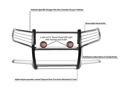 2019-2024 Toyota Rav4 Grille Guard Kit Modular Pair  of 5.3" Dia. LED Flood Lights w/ Red Trim Rings Wiring Harness  and Switch | Black Horse Off Road - Image 10