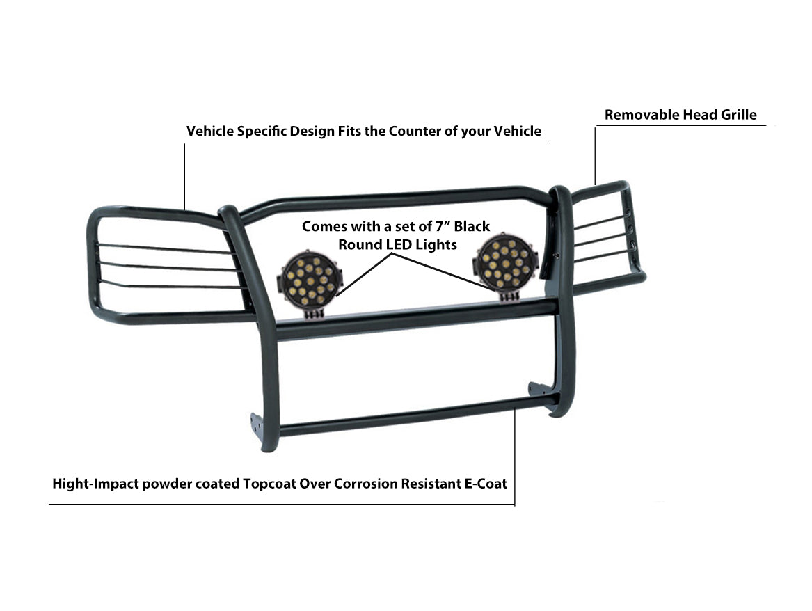2005-2015 Toyota Tacoma Grille Guard Kit Modular Incl. pair of 7.0"Dia.  LED  Lights w/ Black Trim Rings w/ Wiring Harness and Switch | Black Horse Off Road - Image 6