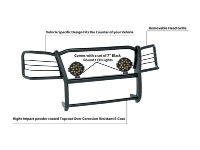 2005-2015 Toyota Tacoma Grille Guard Kit Modular Incl. pair of 7.0"Dia.  LED  Lights w/ Black Trim Rings w/ Wiring Harness and Switch | Black Horse Off Road - Image 6