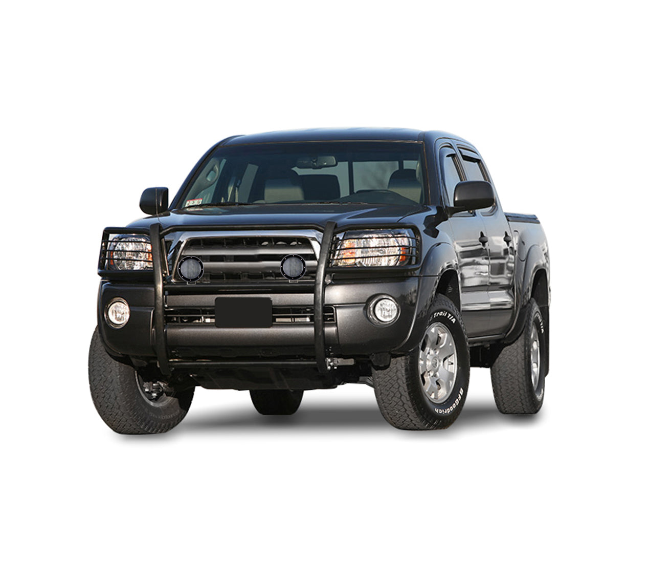 2005-2015 Toyota Tacoma Grille Guard Kit Modular Pair  of 5.3" Dia. LED Flood Lights w/ Black Trim Rings Wiring Harness  and Switch | Black Horse Off Road - Image 1