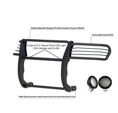 2005-2015 Toyota Tacoma Grille Guard Kit Modular Pair  of 5.3" Dia. LED Flood Lights w/ Black Trim Rings Wiring Harness  and Switch | Black Horse Off Road - Image 10