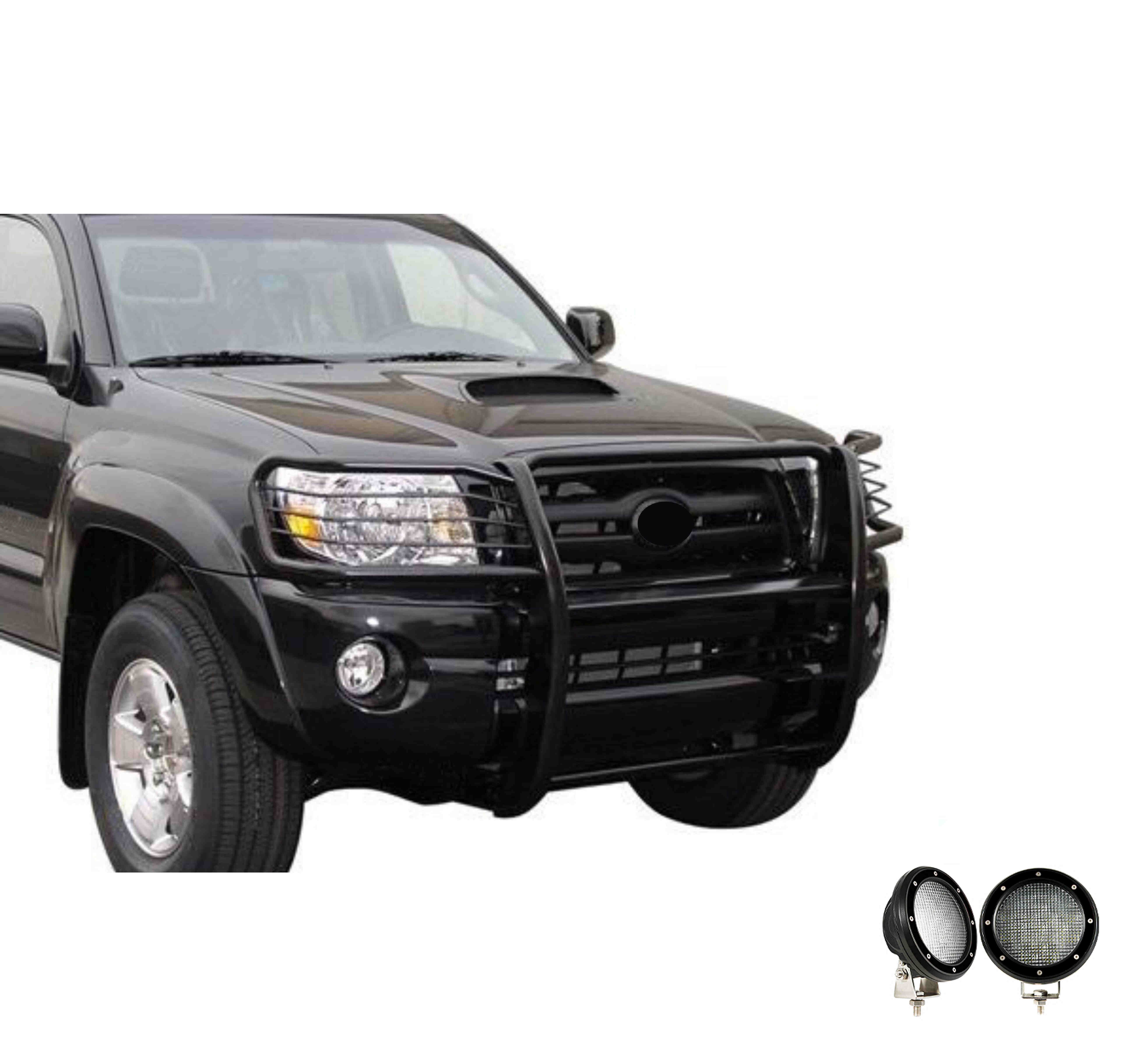 2005-2015 Toyota Tacoma Grille Guard Kit Modular Pair  of 5.3" Dia. LED Flood Lights w/ Black Trim Rings Wiring Harness  and Switch | Black Horse Off Road - Image 8