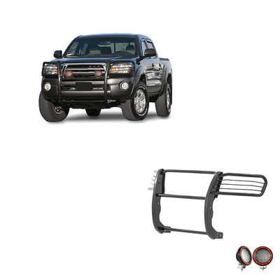 2005-2015 Toyota Tacoma Grille Guard Kit Modular Pair  of 5.3" Dia. LED Flood Lights w/ Red Trim Rings Wiring Harness  and Switch | Black Horse Off Road - Image 1