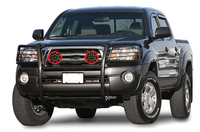 2005-2015 Toyota Tacoma Grille Guard Kit Modular Incl. pair of 7.0"Dia.  LED  Lights w/Red Trim Rings w/ Wiring Harness and Switch | Black Horse Off Road - Image 4