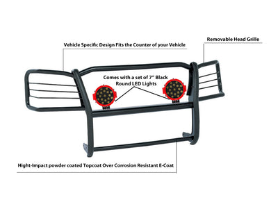 2005-2015 Toyota Tacoma Grille Guard Kit Modular Incl. pair of 7.0"Dia.  LED  Lights w/Red Trim Rings w/ Wiring Harness and Switch | Black Horse Off Road - Image 6