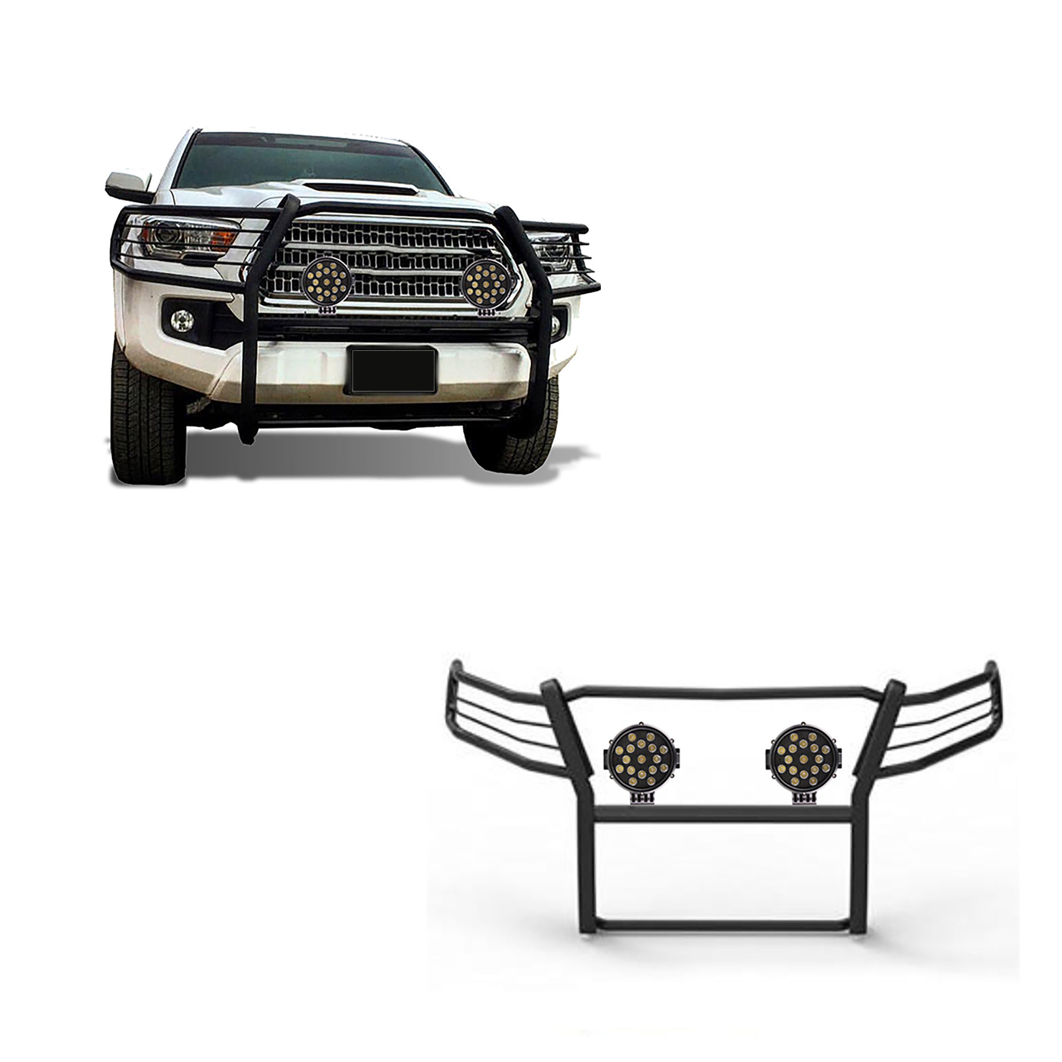 2016-2023 Toyota Tacoma Grille Guard Kit Modular Incl. pair of 7.0"Dia.  LED  Lights w/ Black Trim Rings w/ Wiring Harness and Switch | Black Horse Off Road - Image 1