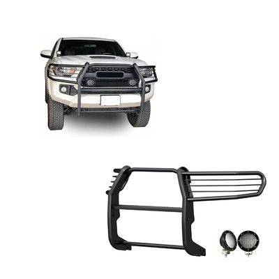 2016-2023 Toyota Tacoma Grille Guard Kit Modular Pair  of 5.3" Dia. LED Flood Lights w/ Black Trim Rings Wiring Harness  and Switch | Black Horse Off Road - Image 1