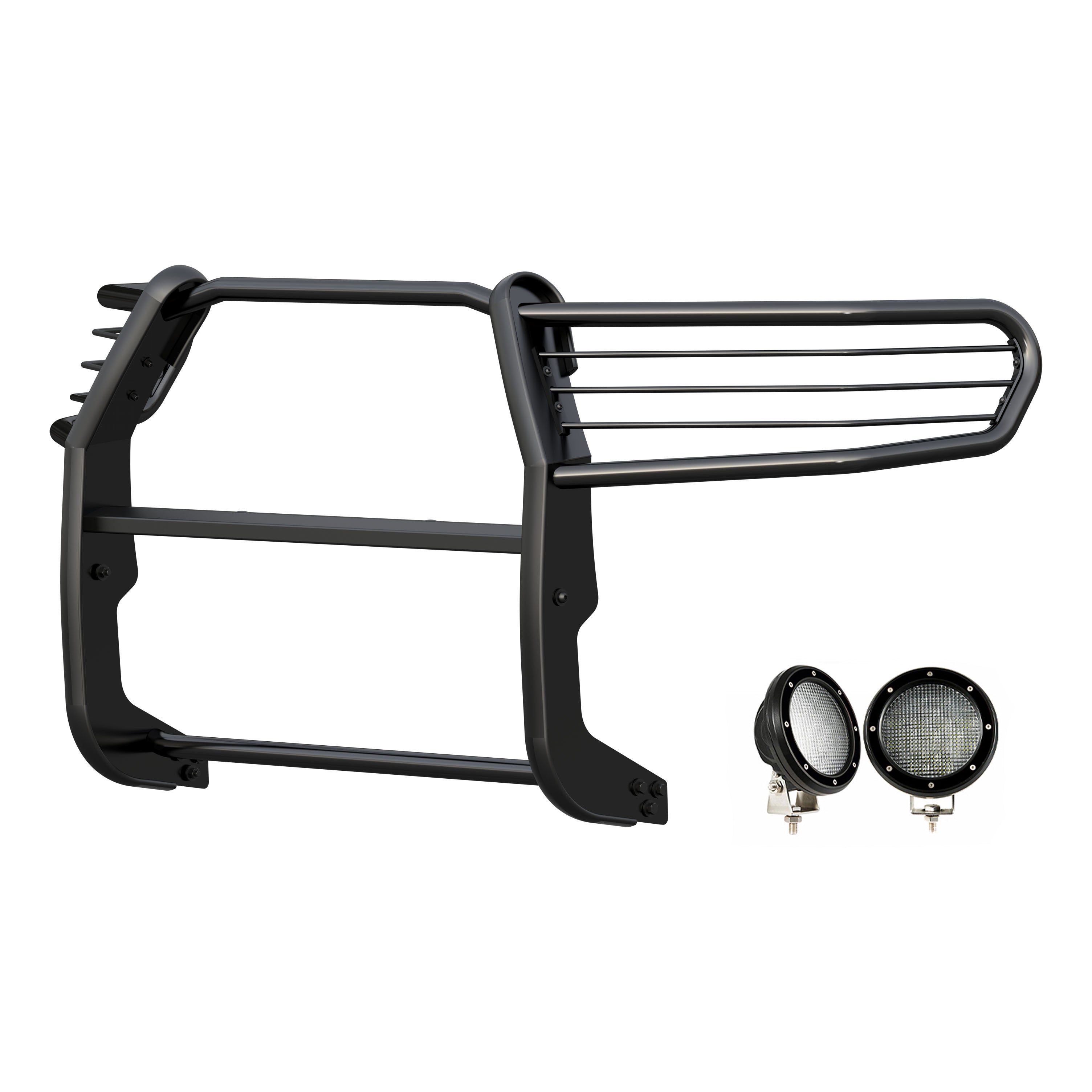 2016-2023 Toyota Tacoma Grille Guard Kit Modular Pair  of 5.3" Dia. LED Flood Lights w/ Black Trim Rings Wiring Harness  and Switch | Black Horse Off Road - Image 9