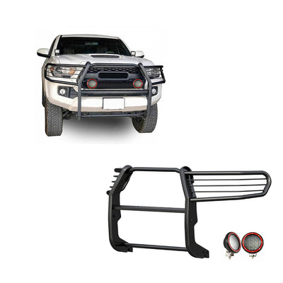 2016-2023 Toyota Tacoma Grille Guard Kit Modular Pair  of 5.3" Dia. LED Flood Lights w/ Red Trim Rings Wiring Harness  and Switch | Black Horse Off Road - Image 1