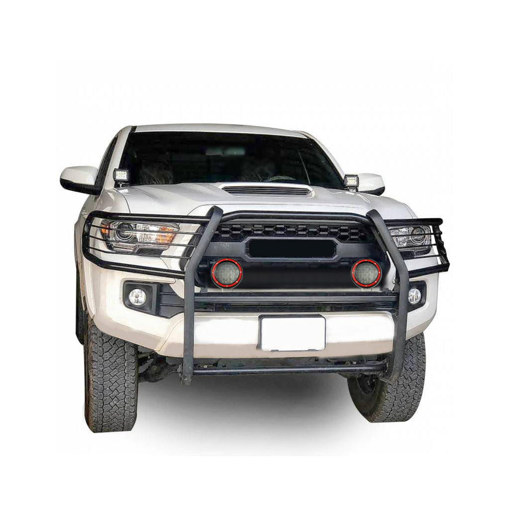 2016-2023 Toyota Tacoma Grille Guard Kit Modular Pair  of 5.3" Dia. LED Flood Lights w/ Red Trim Rings Wiring Harness  and Switch | Black Horse Off Road - Image 7