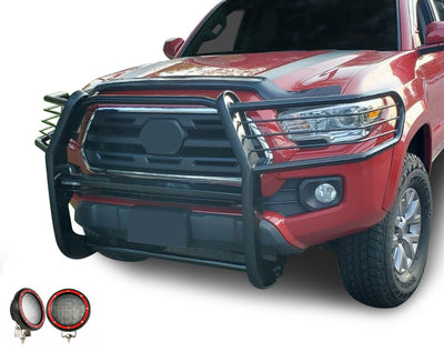 2016-2023 Toyota Tacoma Grille Guard Kit Modular Pair  of 5.3" Dia. LED Flood Lights w/ Red Trim Rings Wiring Harness  and Switch | Black Horse Off Road - Image 8