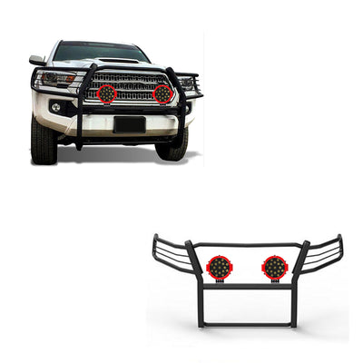 2016-2023 Toyota Tacoma Grille Guard Kit Modular Incl. pair of 7.0"Dia.  LED  Lights w/Red Trim Rings w/ Wiring Harness and Switch | Black Horse Off Road - Image 1