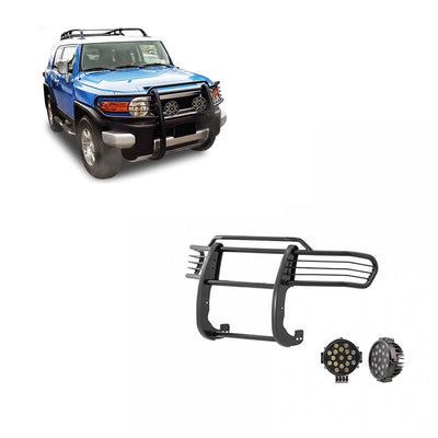 2007-2014 Toyota Fj Cruiser Grille Guard Kit Modular Incl. pair of 7.0"Dia.  LED  Lights w/ Black Trim Rings w/ Wiring Harness and Switch | Black Horse Off Road - Image 1