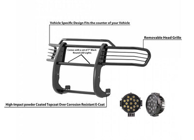2007-2014 Toyota Fj Cruiser Grille Guard Kit Modular Incl. pair of 7.0"Dia.  LED  Lights w/ Black Trim Rings w/ Wiring Harness and Switch | Black Horse Off Road - Image 10