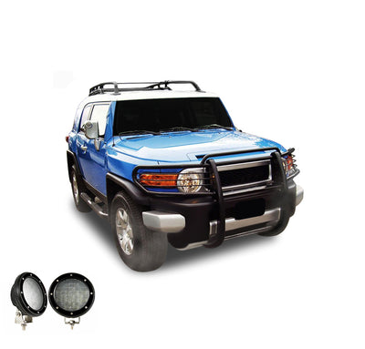 2007-2014 Toyota Fj Cruiser Grille Guard Kit Modular Pair  of 5.3" Dia. LED Flood Lights w/ Black Trim Rings Wiring Harness  and Switch | Black Horse Off Road - Image 6