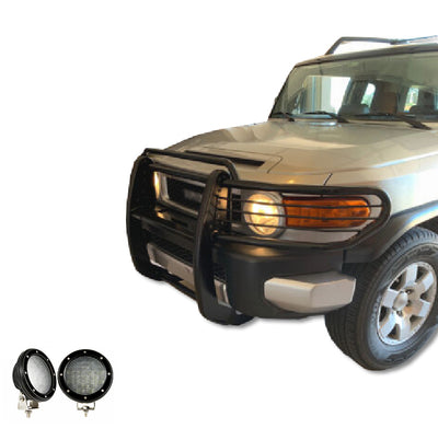 2007-2014 Toyota Fj Cruiser Grille Guard Kit Modular Pair  of 5.3" Dia. LED Flood Lights w/ Black Trim Rings Wiring Harness  and Switch | Black Horse Off Road - Image 7