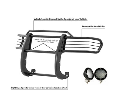 2007-2014 Toyota Fj Cruiser Grille Guard Kit Modular Pair  of 5.3" Dia. LED Flood Lights w/ Black Trim Rings Wiring Harness  and Switch | Black Horse Off Road - Image 9