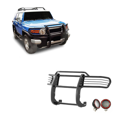 2007-2014 Toyota Fj Cruiser Grille Guard Kit Modular Pair  of 5.3" Dia. LED Flood Lights w/ Red Trim Rings Wiring Harness  and Switch | Black Horse Off Road - Image 1