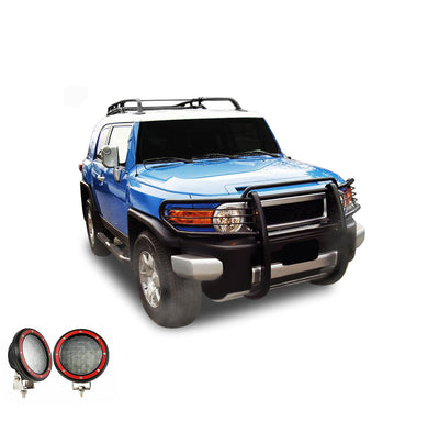 2007-2014 Toyota Fj Cruiser Grille Guard Kit Modular Pair  of 5.3" Dia. LED Flood Lights w/ Red Trim Rings Wiring Harness  and Switch | Black Horse Off Road - Image 6