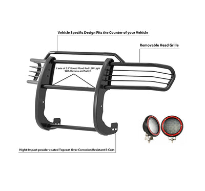 2007-2014 Toyota Fj Cruiser Grille Guard Kit Modular Pair  of 5.3" Dia. LED Flood Lights w/ Red Trim Rings Wiring Harness  and Switch | Black Horse Off Road - Image 9
