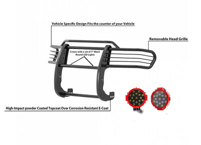 2007-2014 Toyota Fj Cruiser Grille Guard Kit Modular Incl. pair of 7.0"Dia.  LED  Lights w/Red Trim Rings w/ Wiring Harness and Switch | Black Horse Off Road - Image 10