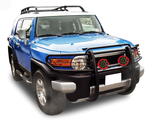 2007-2014 Toyota Fj Cruiser Grille Guard Kit Modular Incl. pair of 7.0"Dia.  LED  Lights w/Red Trim Rings w/ Wiring Harness and Switch | Black Horse Off Road - Image 3