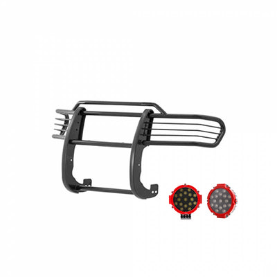 2007-2014 Toyota Fj Cruiser Grille Guard Kit Modular Incl. pair of 7.0"Dia.  LED  Lights w/Red Trim Rings w/ Wiring Harness and Switch | Black Horse Off Road - Image 4