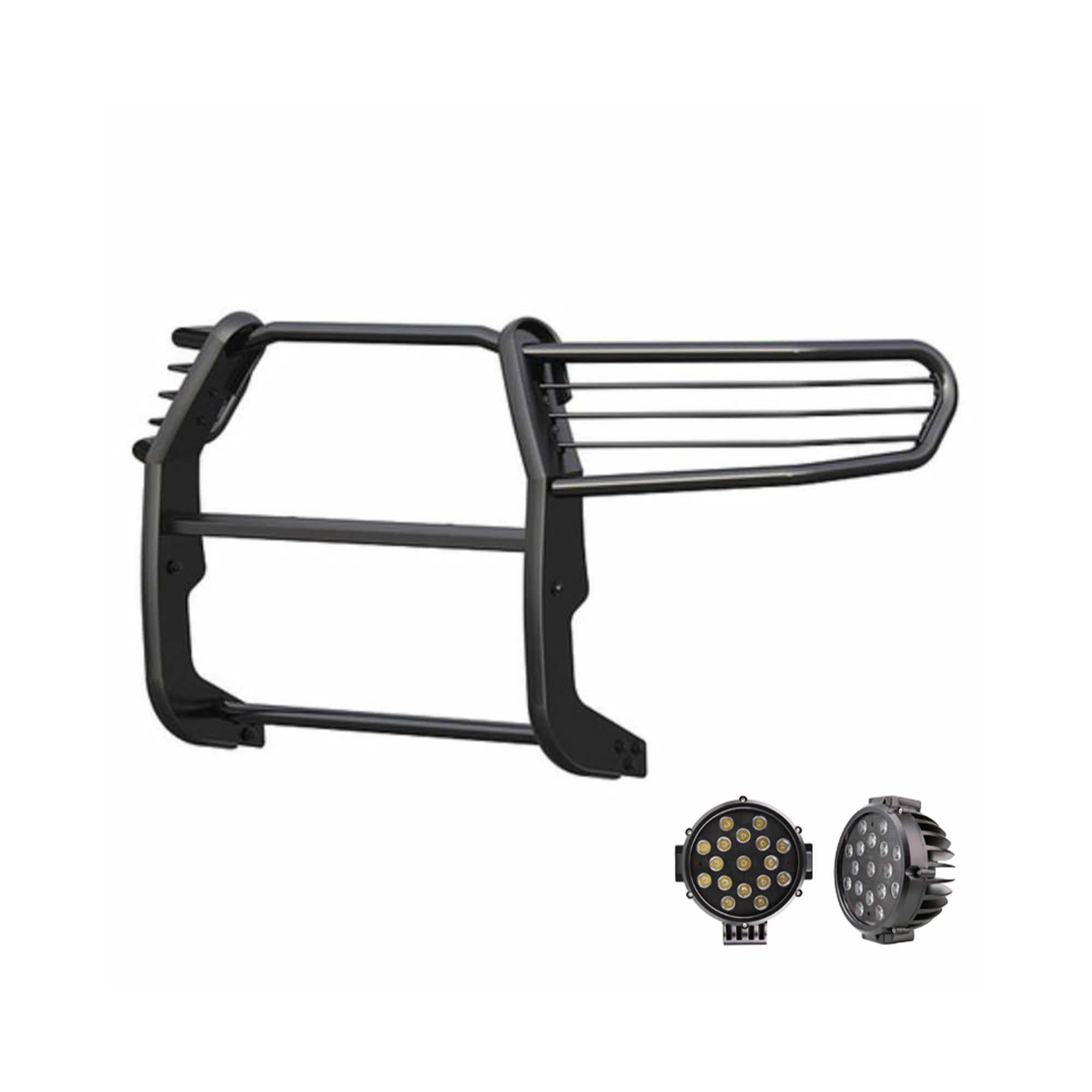 2007-2022 Toyota Sequoia Grille Guard Kit Modular Incl. pair of 7.0"Dia.  LED  Lights w/ Black Trim Rings w/ Wiring Harness and Switch | Black Horse Off Road - Image 1