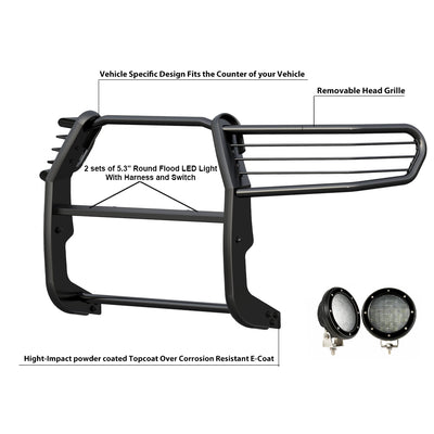 2007-2022 Toyota Sequoia Grille Guard Kit Modular Pair  of 5.3" Dia. LED Flood Lights w/ Black Trim Rings Wiring Harness  and Switch | Black Horse Off Road - Image 10