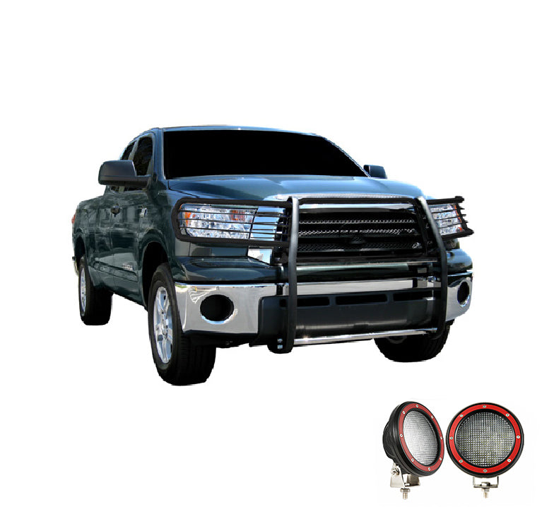 2007-2022 Toyota Sequoia Grille Guard Kit Modular Pair  of 5.3" Dia. LED Flood Lights w/ Red Trim Rings Wiring Harness  and Switch | Black Horse Off Road - Image 7